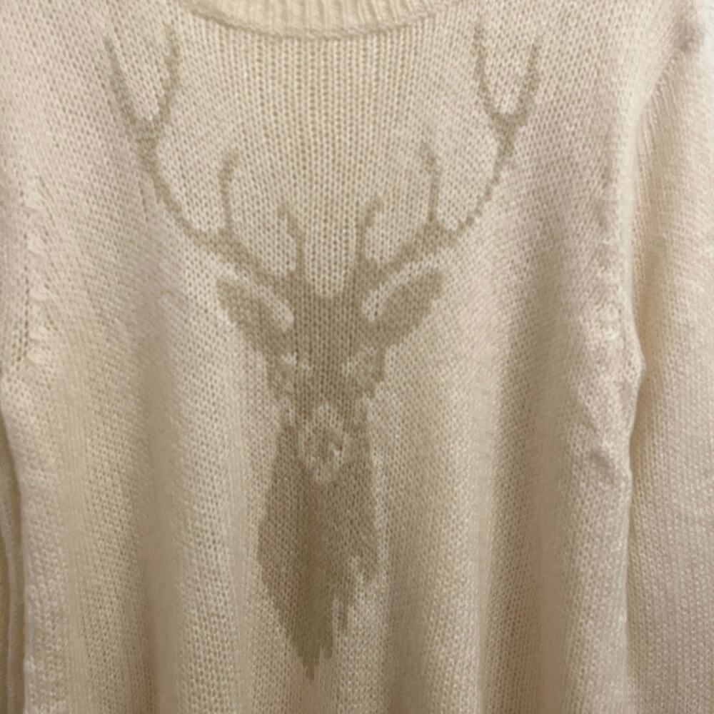 Wooden Ships Reindeer Sweater M L Christmas Mohair Wool Blend Oversized Holiday - Picture 2 of 11